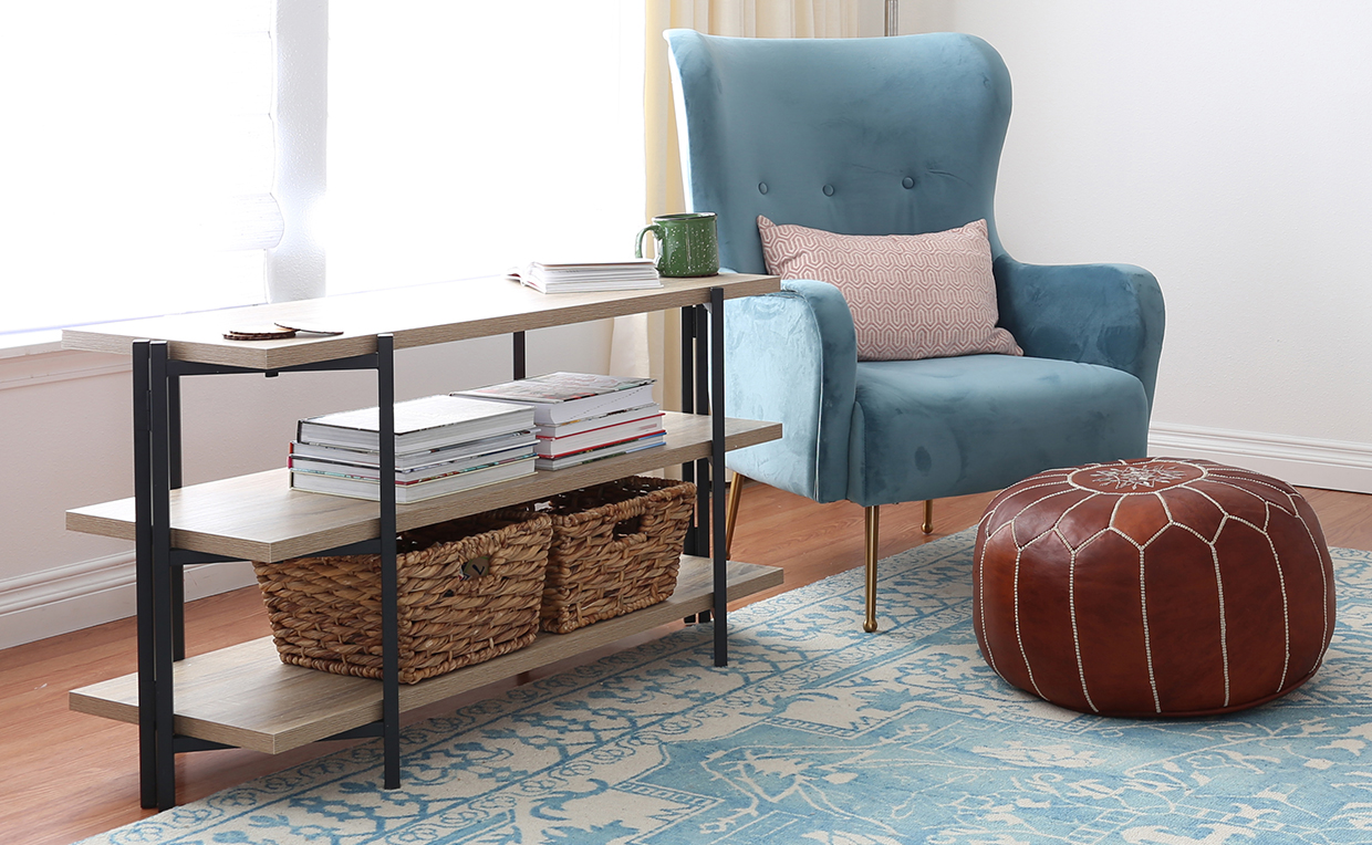 Storage console table in living room