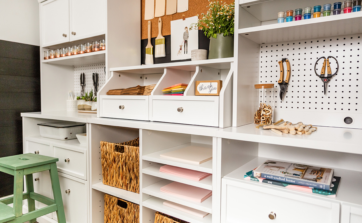 Craft hutch with storage cabinet