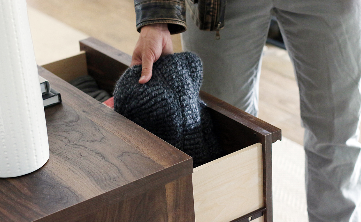 Entryway storage, wool hat, gloves, winter clothes, dresser