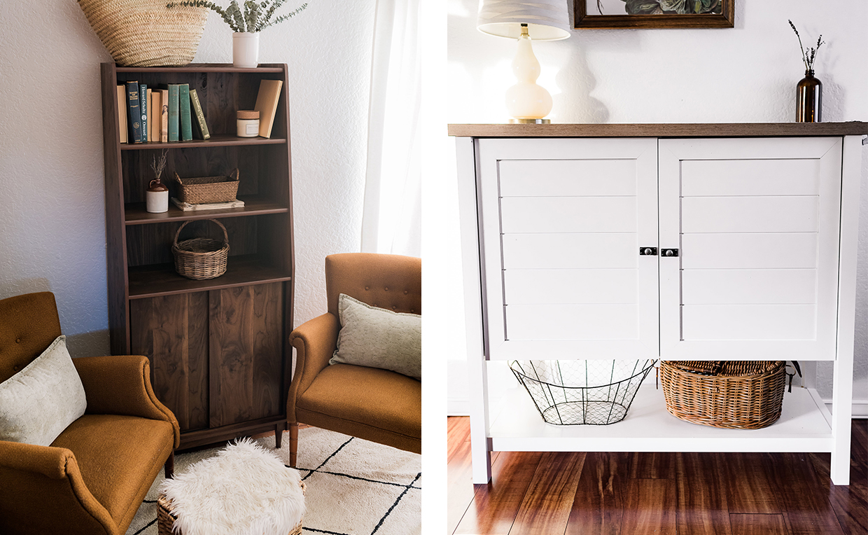 Midcentury Modern bookcase with doors, cottage-style storage cabinet